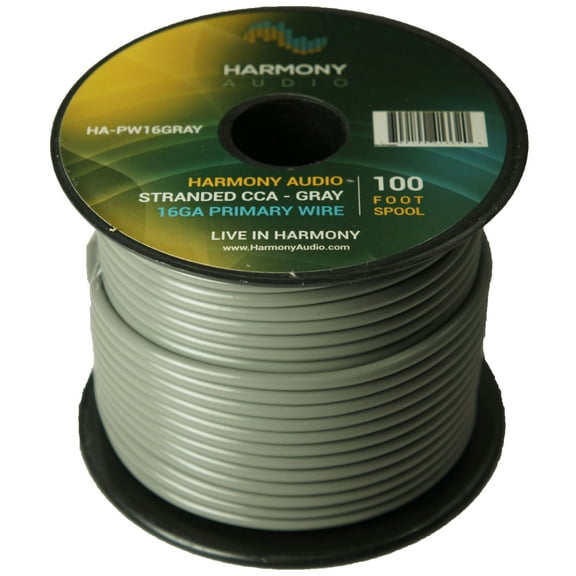 Harmony Car Primary 16 Gauge Power or Ground Wire 100 Feet Spool Gray Cable New
