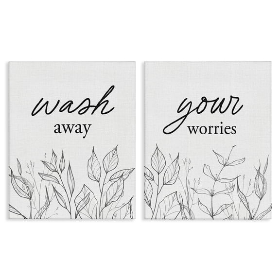 Wash Away Worries Minimalist Leaves 2 Piece Canvas Wall Art Set, design by Lettered and Lined