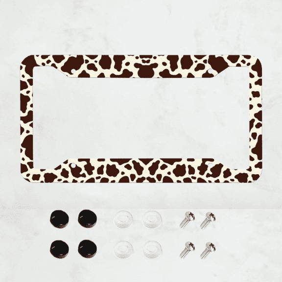 Brown Cow Print with White Spots License Plate Frames Cute License Plate Covers Universal Aluminum Tag Holder Frame with 4 Holes Screws for Front Rear Car Plate Decor 12x6 Inch for Women Men