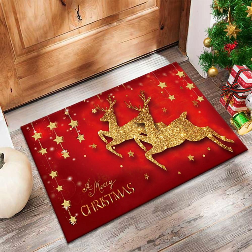 Christmas Holiday Doormat, Snowman Happy New Year Kitchen Rug, Winter Xmas Floor Comfort Mats
