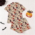 thumbnail image 4 of CUZIBR Girls Halloween Pajamas Sets Pumpkin Bat Castle Pajamas Set Lapel Button Short Sleeve Shirt Elastic Waist Shorts 2 Pieces Sleepwear Loungewear Outfits,A-Khaki,5-6 Years, 4 of 9