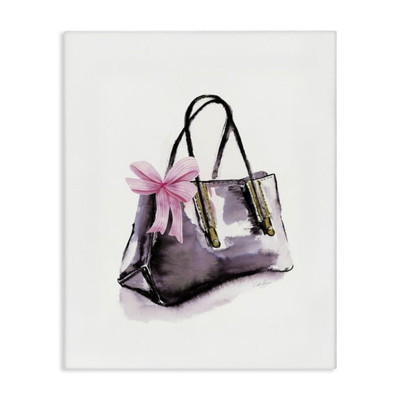 Stupell Industries Luxe Purse with Ribbon Fashion Painting Wrapped Canvas Canvas Art Print Wall Art, 16 x 20