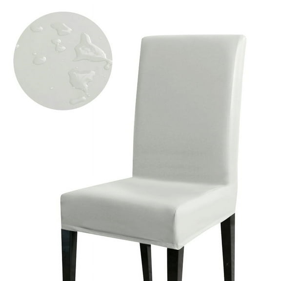 Rosnek PU Faux Leather Chair Slipcover Dining Chair Cover, Solid Waterproof Oilproof Stretch Dining Chair Protector Cover, White