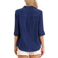 thumbnail image 3 of INSPIRE CHIC Button Down Shirts for Women's Half Sleeve Stand Collared Tops Summer Casual Blouses XS Dark Blue, 3 of 6