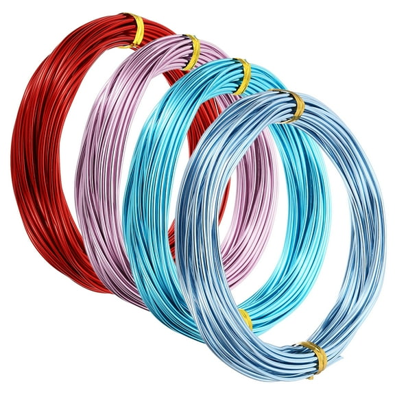Uxcell 32.8ft Aluminum Wire, 4Pcs Jewelry Wire Metal Craft Wire 1.5mm 14 Gauge Wire, Pink Red Blue Tone