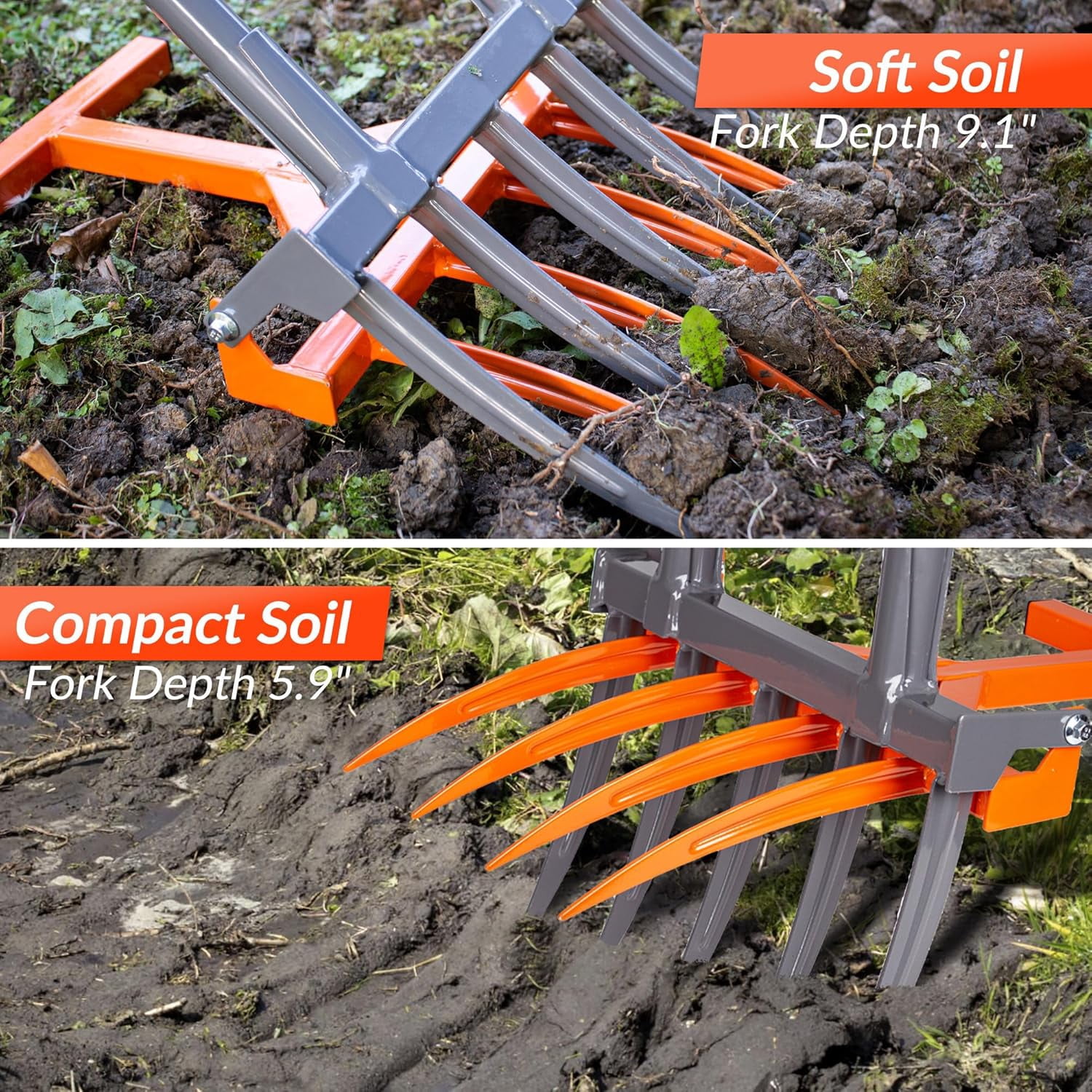Walensee Broad Fork Tool, Cultivator Tiller Manual Hand Tiller with 9 Tines for Digging and Crushing Soil, 2-in-1 Garden Pitchfork with Sturable U-Shaped Handle for Composting, Spading and Farming