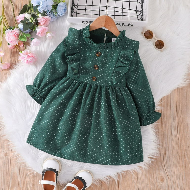 Girl Dresses Spring Autumn Girls Leisure Long Sleeved Solid Lace Collar A Line Dress Baby Girl Dress Green 4 Years 5 Years Walmart