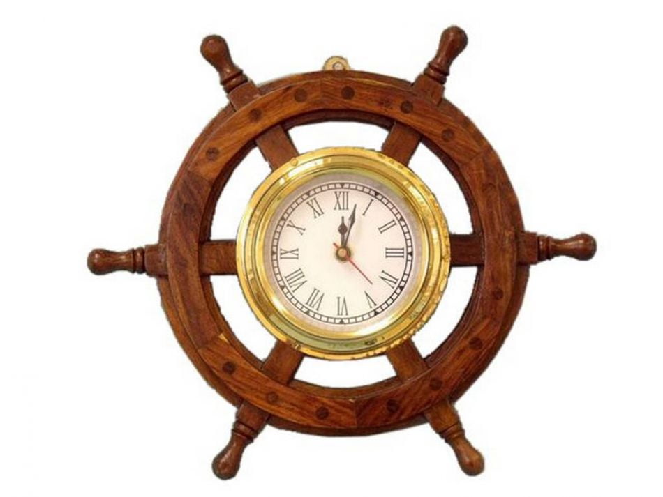 Ship Wheel Clock 12" Wooden Ship Wheel Clock Nautical Ship Wheel