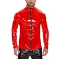 thumbnail image 2 of Men Shiny PVC Leather Shirt, Long Sleeve, Full Zipper, Male Glossy Leather Casual Tops, 2 of 6