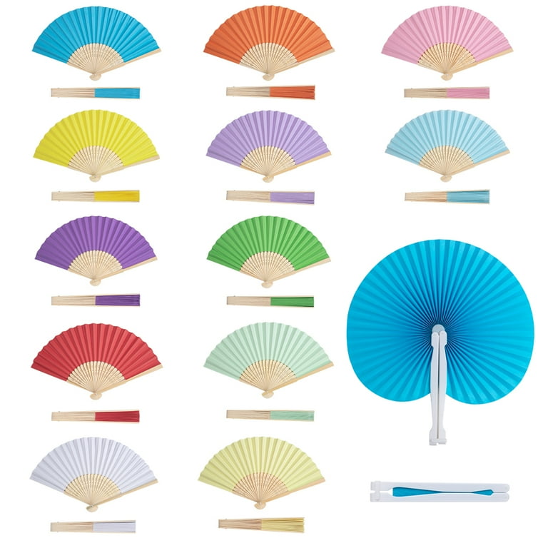 SAINSPEED 24 pcs Colorful Paper Fan Blank Folding Fan Children s
