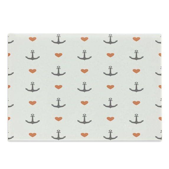 Anchor Cutting Board, Anchors and Hearts Romantic Beach Holiday Party Gathering Leisure Tour, Decorative Tempered Glass Cutting and Serving Board, Large Size, Vermilion Grey, by Ambesonne