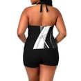 thumbnail image 6 of XUNKUSGA Plus Size Women's Tankini Swimsuits Fashion V Neck Halter Swimsuit for Women Classic Soild Color Flowy Swim Tops with Boy Shorts for Beach,Black,2XL, 6 of 7