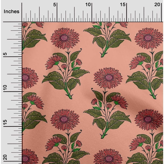 oneOone Polyester Lycra Peach Fabric Floral Block Dress Material Fabric Print Fabric By The Yard 56 Inch Wide