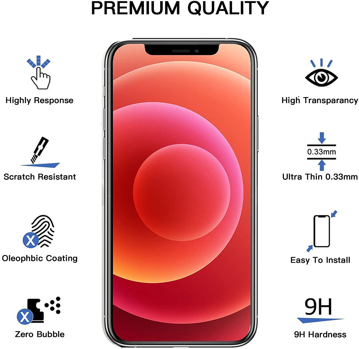 HONGGE 9H iPhone 12 Pro Max Screen Protector - Tempered Glass Screen Protector, Anti-Scratch - 6.7 Inch, 3 Pack
