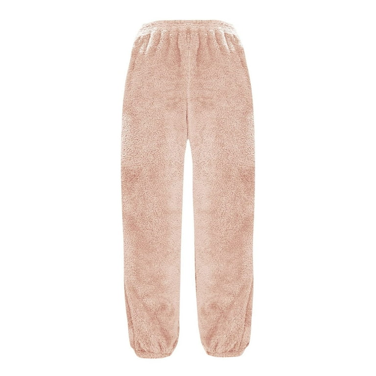 HAPIMO Sales Womens Fuzzy Fleece Pants Warm Cozy Pjs Bottoms Fleece  Sweatpants Pants Fluffy Sleepwear with Drawstring Pink L