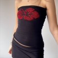 thumbnail image 4 of Top de Tubo Sin Tirantes con Estampado Floral para Mujer, Estilo Y2K, de Punto, Estilo Bandeau, para Verano Negro M, 4 of 6