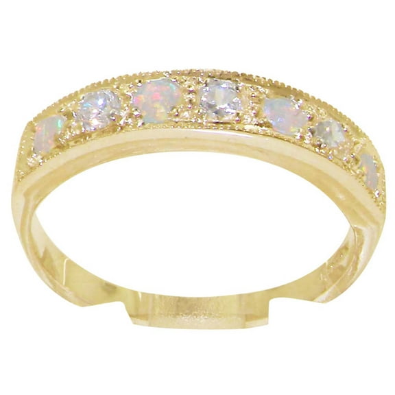 LBG Solid 10k .417 Yellow Gold Natural Opal and CubicZirconia Womens Band Ring - Sizes 4 to 12