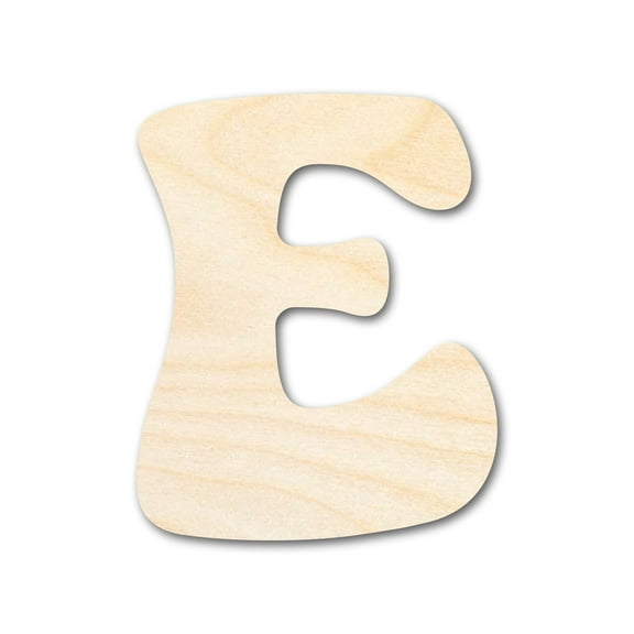 Unfinished Wood Groovy E Font Shape 8" / 1/8"