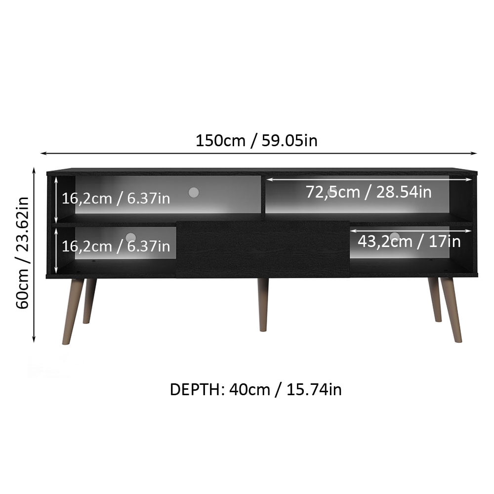 Madesa Modern TV Stand with 1 Door and 4 Shelves with Cable MANAGEMENT for 55, 65 Inch Media Storage Media Console Living Room and Bedroom Entertainment Center Wooden Television Cabinet - Black