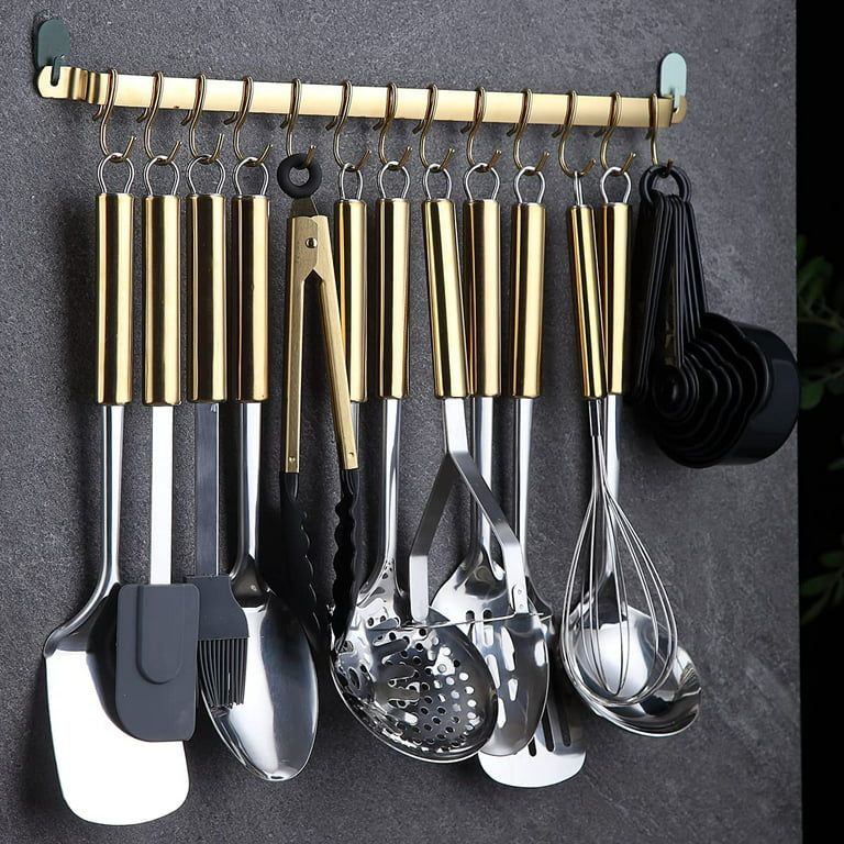 ReaNea Gold 38 Pieces Silicone Kitchen Utensils Set With Sturdy Stainless  Steel Utensil Holder 