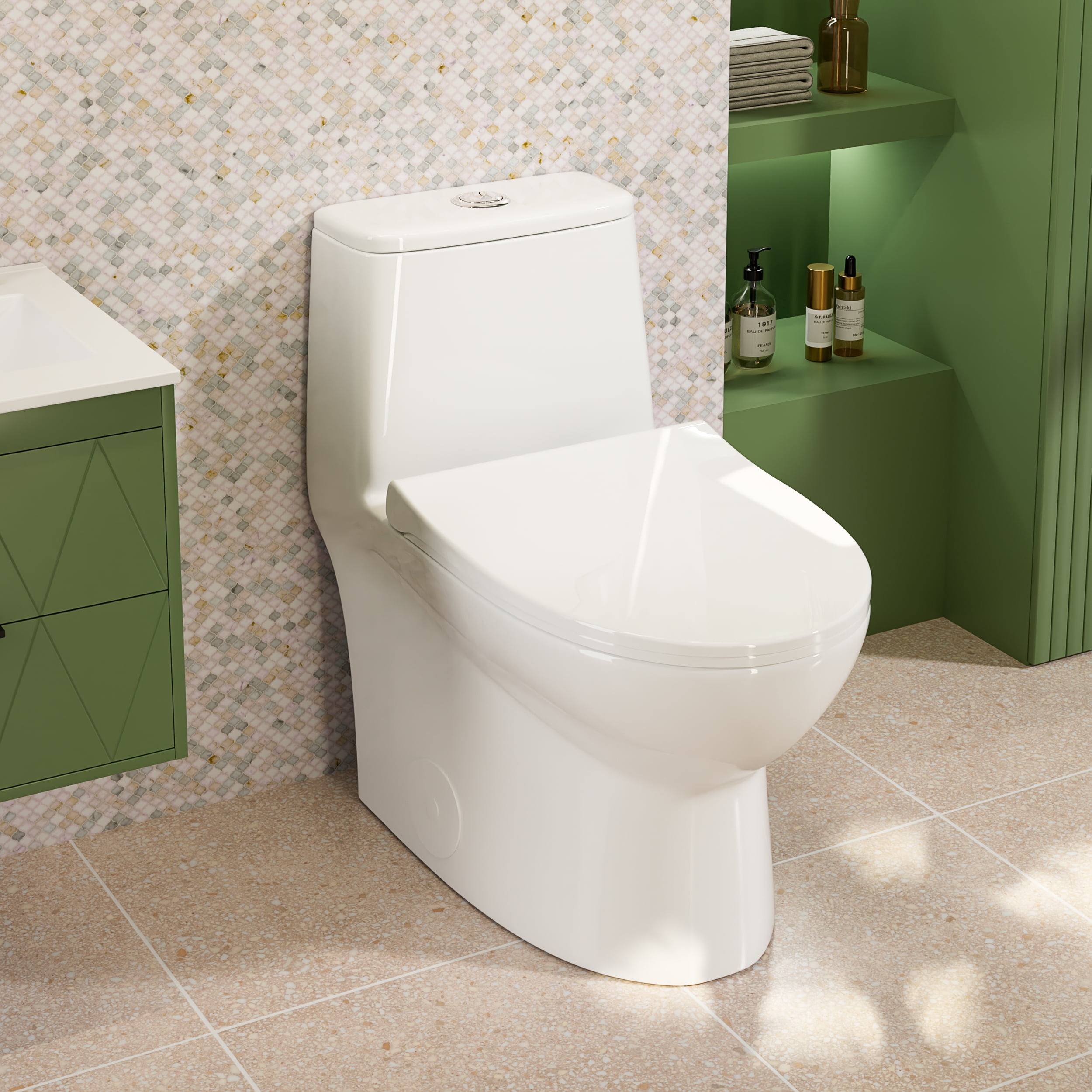 Eclife 1.6 GPF Dual Flush One Piece Toilets for Bathrooms Elongated RV Toilets, 12" Rough-in, White