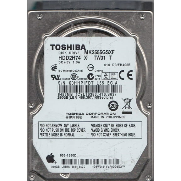 MK2555GSXF, D3/FH405B, HDD2H74 X TW01 T, Toshiba 250GB SATA 2.5 Hard Drive