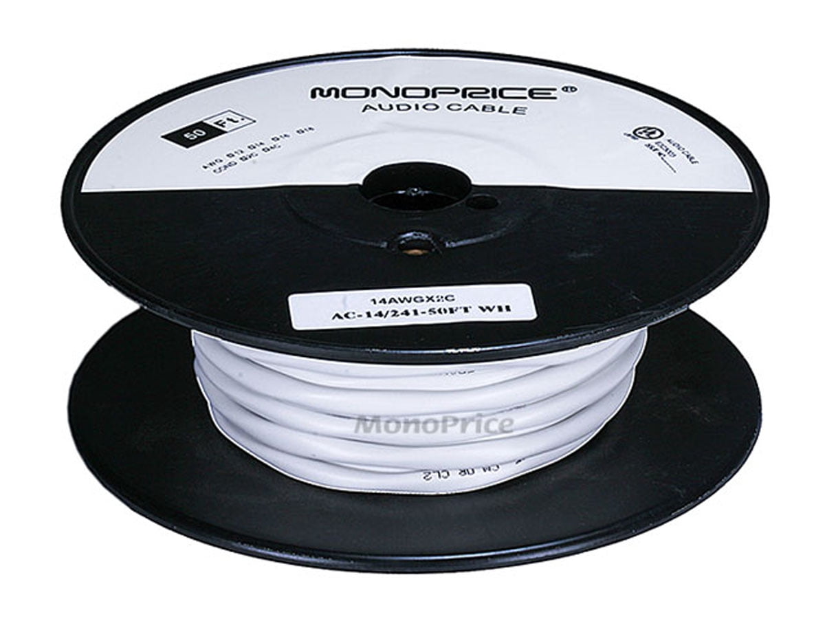 Monoprice Speaker Wire, CL2 Rated, 2-Conductor, 14AWG, 50ft, White