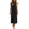 thumbnail image 5 of ClodeEU Women's Crew Neck Sleeveless Maxi Tank Dress with Side Slit,Casual Loose Summer Vacation Dress Black,Women's Plus XXL, 5 of 6