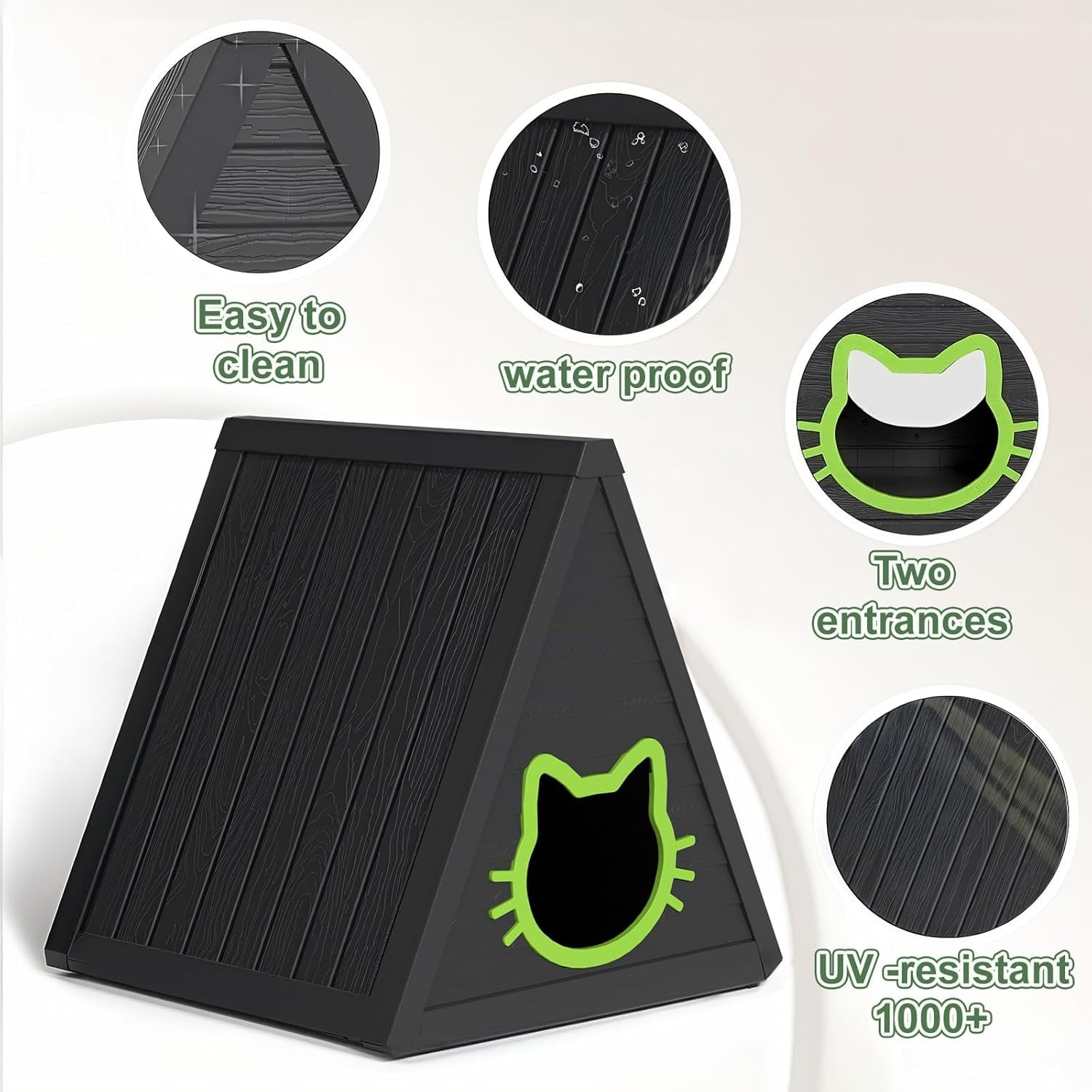 Triangle Outdoor Cat House - Resin Cat House, Elevated & Ventilated Cat Houses for Outdoor Cats in Garden, Patio, or Yard