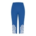 thumbnail image 4 of Minjewel Capri Pants for Women - Summer Solid Lace Trim Simple Base Layer Yoga Cropped Pants - Wearable as Outside Bottoms,Blue S, 4 of 6