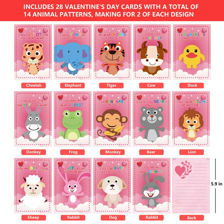 Amazing 28Pcs Kids Valentine's Cards with Toys in Boxes