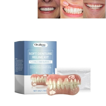 Frusde Soft Denture Reline Kit, Denture Reline Kit, Snap on Dentures Teeth Silicone Denture Top and Bottom Denture Soft Relining Kit