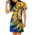 thumbnail image 2 of Fotbe vintage Starry Sunflower Bata de Dormir para Mujer con Estampado, Camisón de Algodón de Manga Corta, Ropa de Dormir Casual, 2 of 6