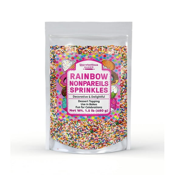 Rainbow Nonpareils Sprinkles By Unpretentious Baker, 1.5 lb, Round Sprinkles, Gluten Free, Clear Resealable Bag