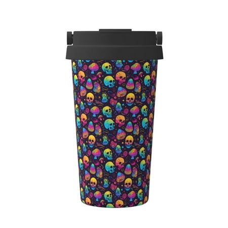 

Xecao mushroom color Skull Pattern Insulated Coffee Mug with Handle & Flip Thermos Mug Water Bottle Coffee Tumbler Cup