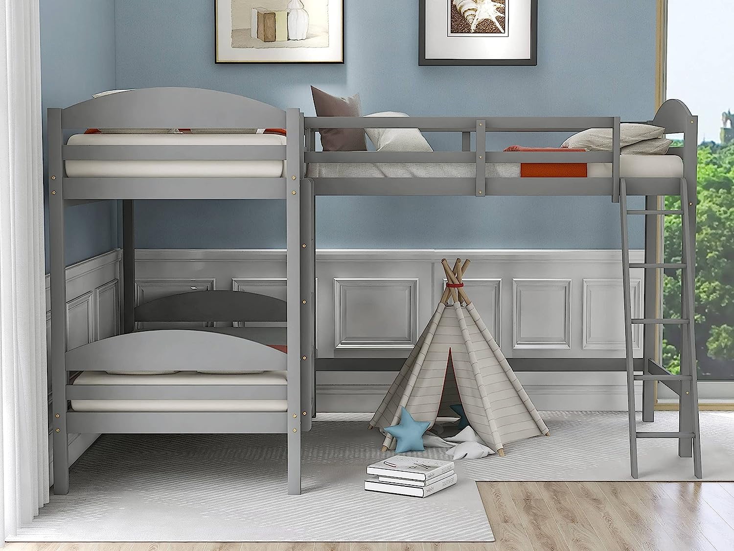 LShaped Bunk Bed and Loft Bed Gray