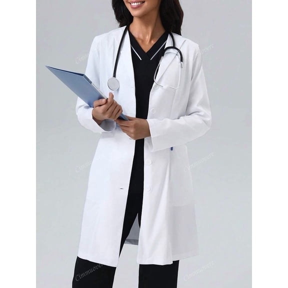 cimmuovere White Fashion Collared Jacket With Large Pockets, Lab Uniform Coat