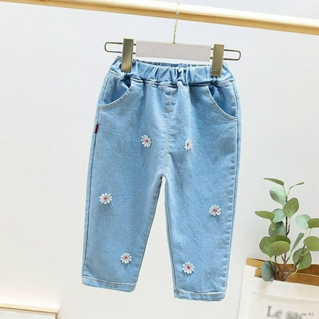 

Malisata Baby Girls Jeans Floral Print Jeans Pants For Girls Elastic Waist Kids Denim Autumn Spring Summer Denim Clothes For Infant Girl