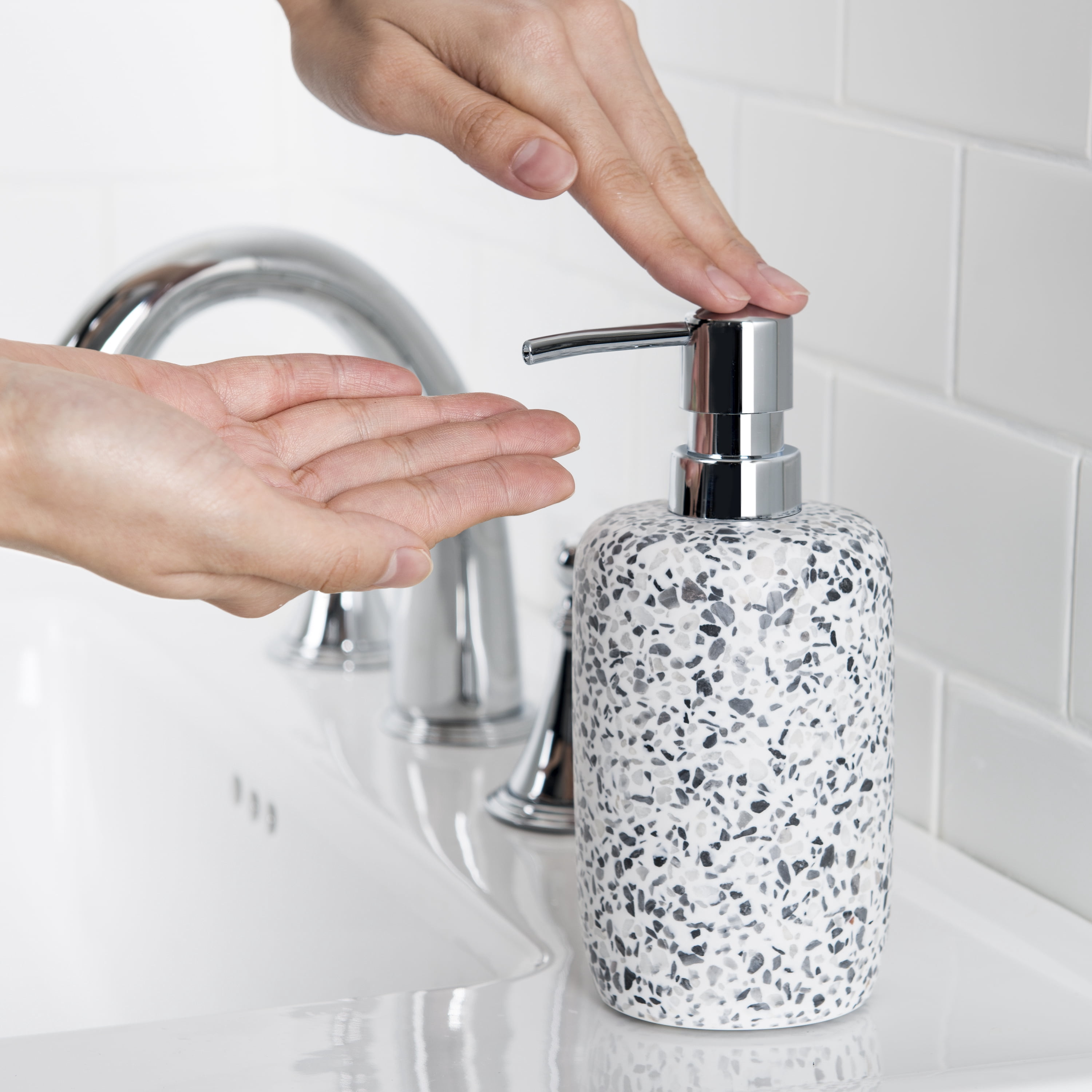 Better Homes & Gardens Resin Terrazzo Lotion Pump in Greys