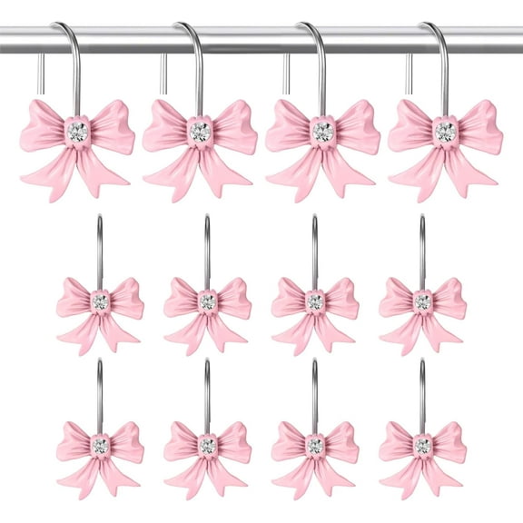 12PCS Decorative Shower Curtain Hooks, Pink Bow Knot Resin Curtain Hooks Shower Rings for Bathroom Baby Room Nursery Art Decors (Bow Knot)