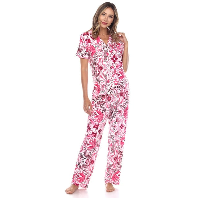 White Mark Ensemble de Pyjama pour Femme à Manches Courtes Tropical, Boutonné