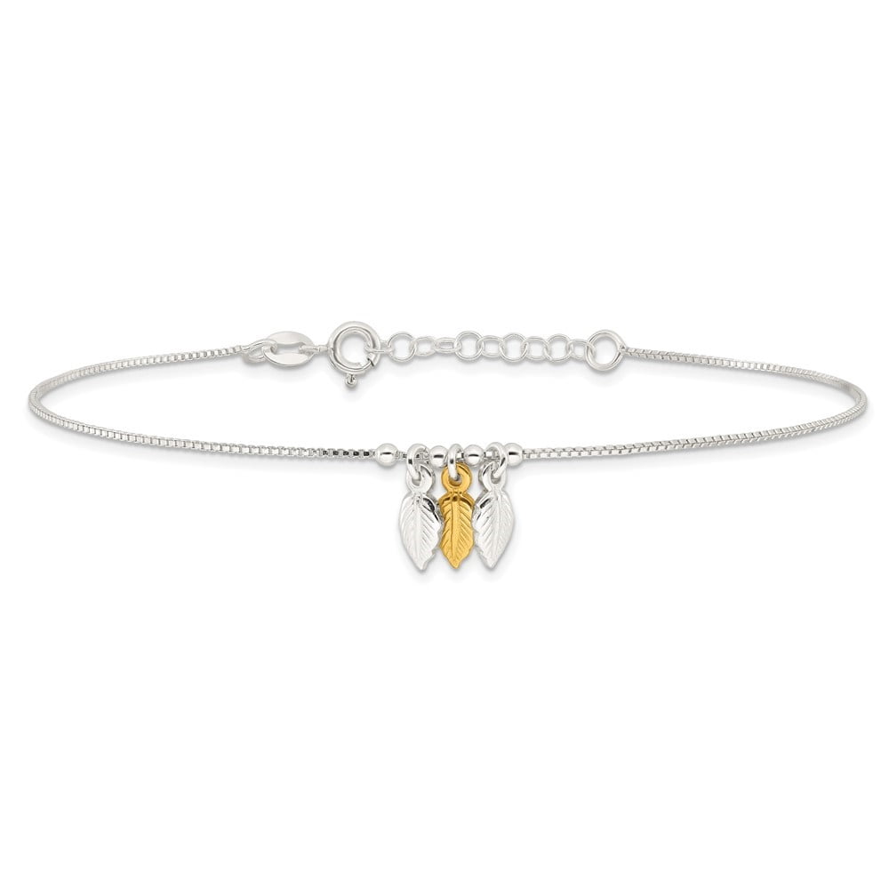 Auriga Fine Jewelry 925 Sterling Silver Gold-Tone Feather Anklet 9inch for Women