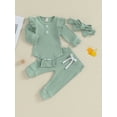 thumbnail image 2 of Liacowi Baby Girl Fall Clothes 6 12 18 24 Months Newborn Girl Solid Color Ribbed Long Sleeve Crew Neck Romper Long Pants Hat 3PCS Infant Cute Outfits, 2 of 8