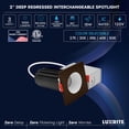 thumbnail image 7 of LUXRITE 2 In. LED Recessed Lighting, Round White & Square Bronze Interchangeable Trim, 5CCT, 1000LM, 15W, CRI80 Dimmable, 7 of 7