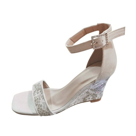 

Jungdeepe Women s Summer Fashion Open Toe Leather Lace Slope Heel Sandals Casual Comfort One Buckle Sandals Fuzzy Slipper Sandals Women with Strap Soft Slides for Women Heel Sandals for Women Dressy