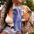 thumbnail image 6 of 40zo Ice Bar Cup With Handle Double Insulation Large Capacity Rust Prevention For Daily Travel And Other Scenes Blueviolet Marble_3, 6 of 8