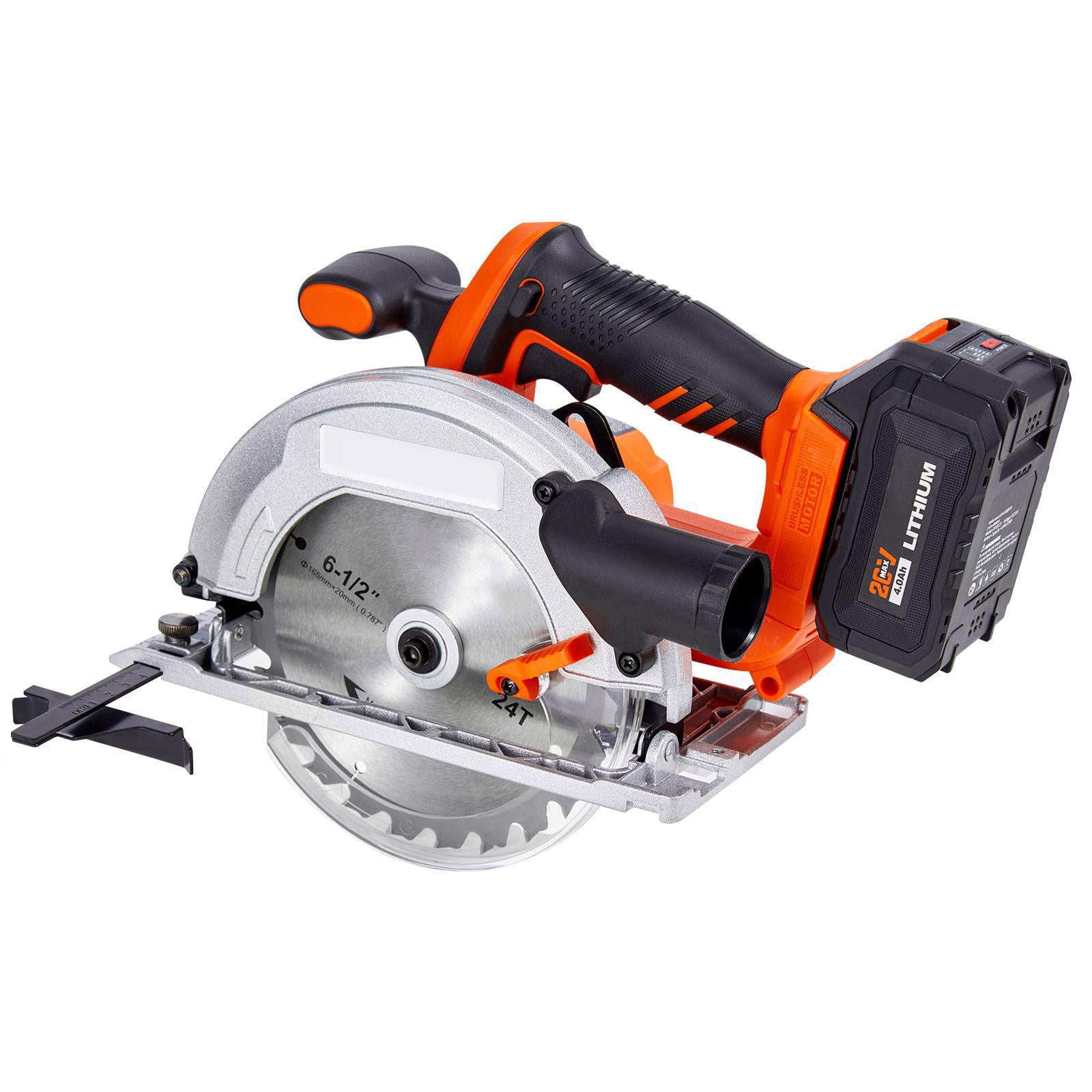 Cordless Circular Saw 6.5 Inch 4700 RPM Brushless Motor 0-45 Degree Mitering LED Light Wood Cutting Kit with Battery and Charger