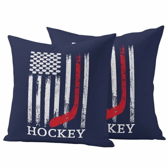 2 Pack Outdoor Waterproof Throw Pillow Covers,American Ice Hockey Sports Decorative Square Pillow Case Patio Pillowcases for Chair Couch Sofa 16x16in