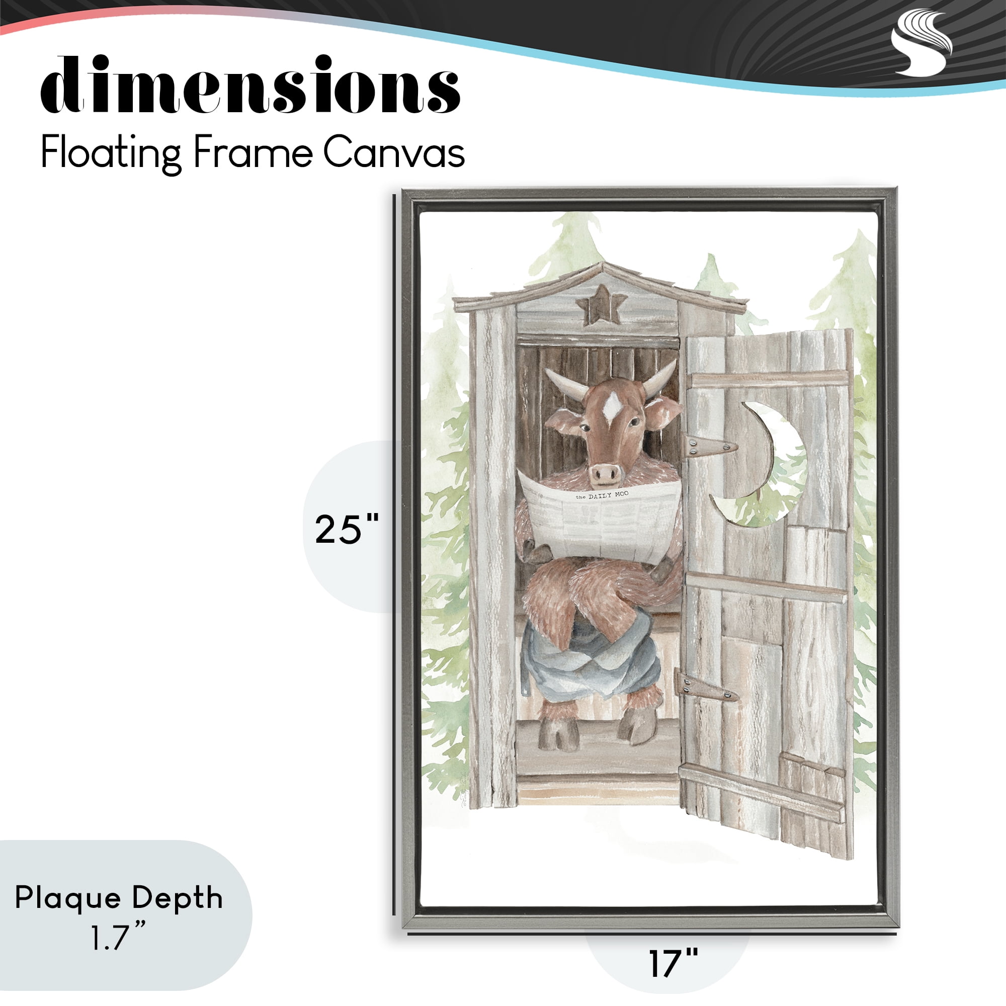 Stupell Industries Daily Moo Outhouse Reading Gray Framed Floater Canvas Wall Art, design by Cindy Jacobs
