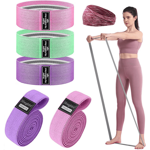 SHEGBBF Fabric Long Resistance Bands Set with Pull Up Assistance Bands (6-Piece)